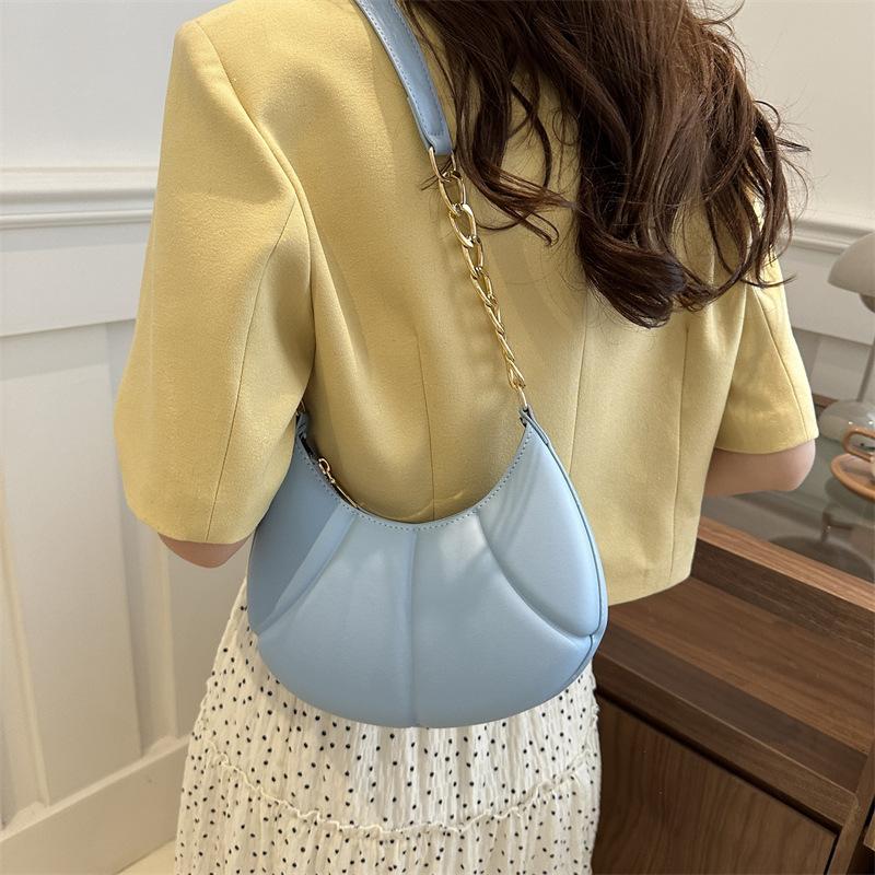 Модная новая цепочка, ручная, текстура, подмышечная женская сумка, одно плечо, вмятина, однотонная, повседневная, полумесяц, модная