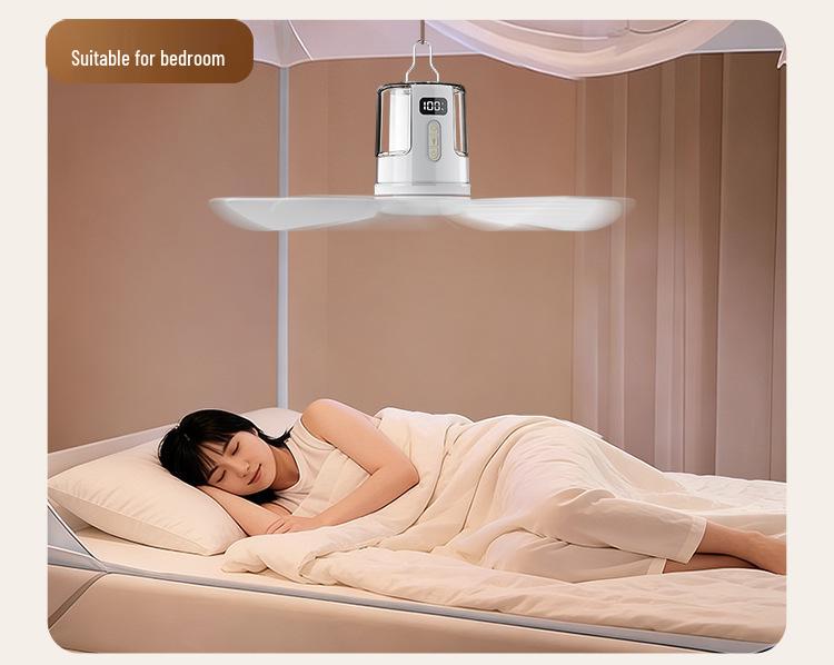 Rechargeable Silent Ceiling Fan with USB Night Light for Dorms and Outdoor Camping