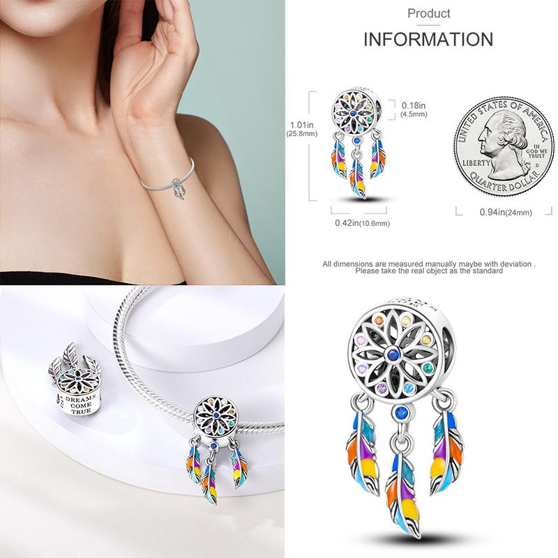 925 Стерлинговое Серебро Красочный Ловец Снов Светящийся Светлячок Подарок Самолет Земля Шармы Подходят Оригинальный Подвеска DIY Изготовление Ювелирных Изделий