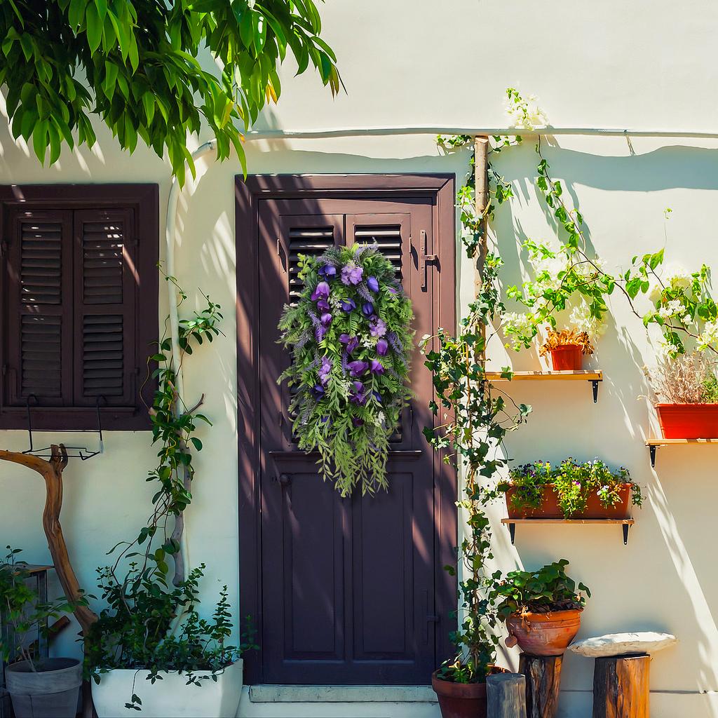 Искусственный венок из цветов Венок с сиренью Гиацинты Гортензии Весна Лето Цветочная зелень