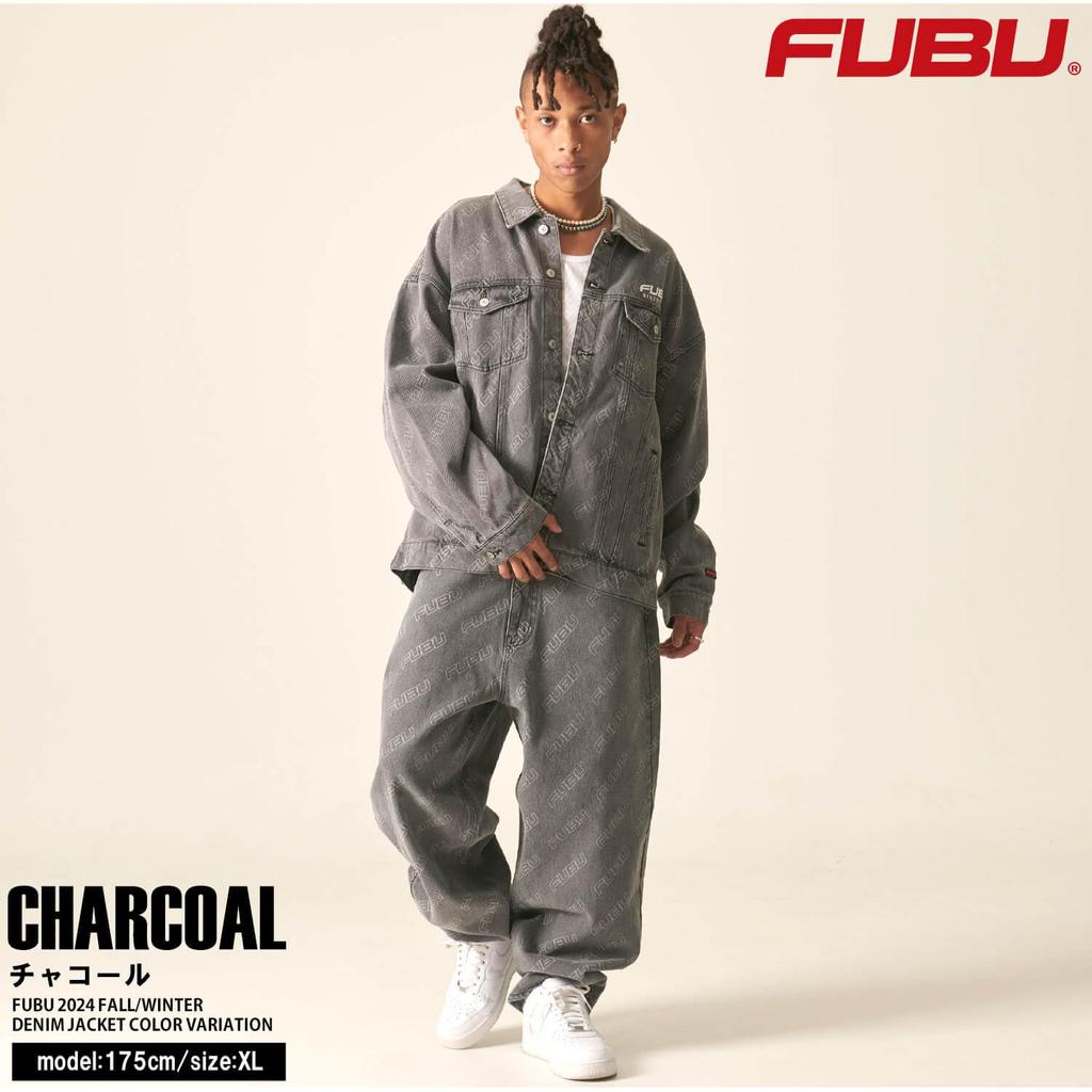 FUBU brand logo embroidered print washed cotton oversized denim all-over jacket/jumper (fam-42308)