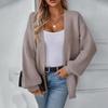 Autumn Winter Vintage Loose Long Sleeve Top Solid Color Cardigan Knitwear V-Neck Sweater