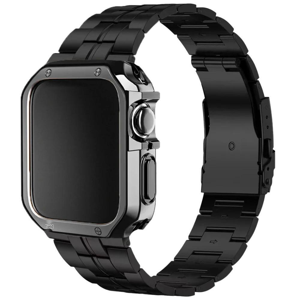 Чехол-броня из нержавеющей стали Железный Человек с ТПУ ремешком для Apple Watch