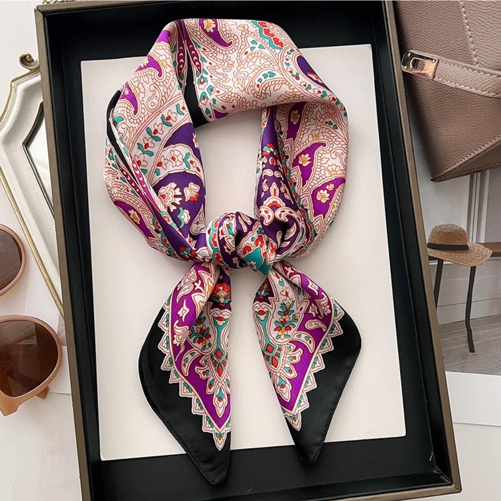 Retro Cashew Floral Print Silk Square Scarfs for Women 70*70cm Hijab Decorate Neckerchief Female Neck Ties Soft Satin Hairband