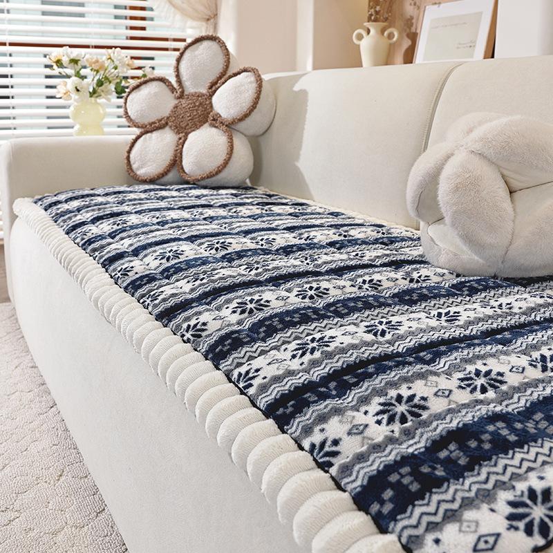 1 шт. Плюшевый стеганый чехол на диванную подушку с рождественской снежинкой и кабельным узором - Толстая текстура, похожая на молочную