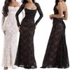 Dress Maxi Dress 2 Piece Corset Capelet Floral Soft Mesh Sexy Evening Dress, Shawl Drawstring Lace Corset