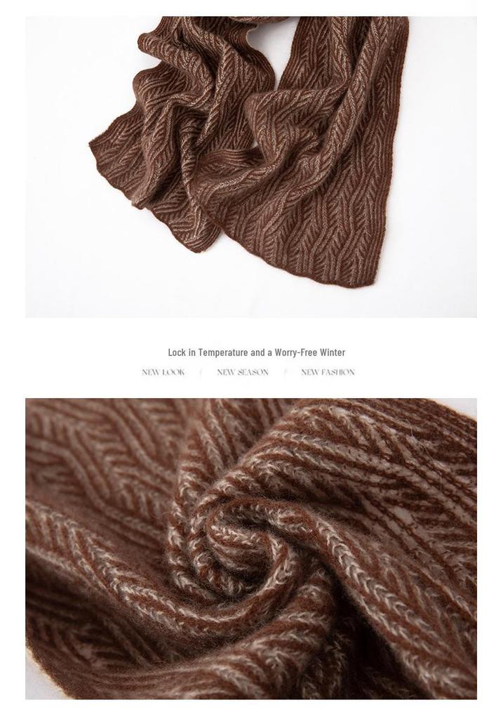 Autumn & Winter 100% Pure Cashmere Hollow Knit Jacquard Color Block Neck Gaiter Scarf