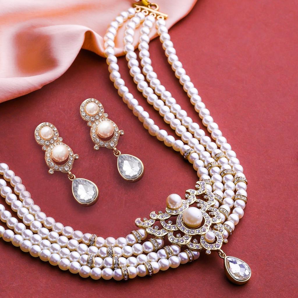 Estele Gold Plated — элегантный комплект колье-чокера с жемчугом и бриллиантами для женщин