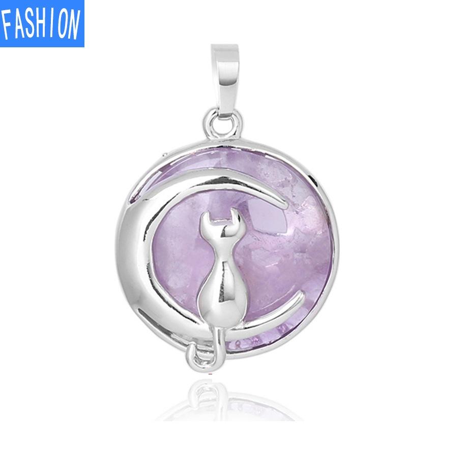 Кулон «Китти и Луна» из натурального камня с полой спиной и хрустальным ожерельем с подвеской «Милая девушка»