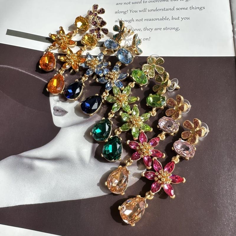 Модная бижутерия Новые элегантные серьги-подвески в виде цветка с кристаллами из граненого стекла в форме капли для женщин, Идеальный аксессуар для вечеринки