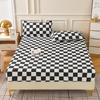 3 Piece Black and White Checkered Fitted Sheet Set Soft Microfiber Geometric Plaid Bedding with Pillowcases for Bedroom