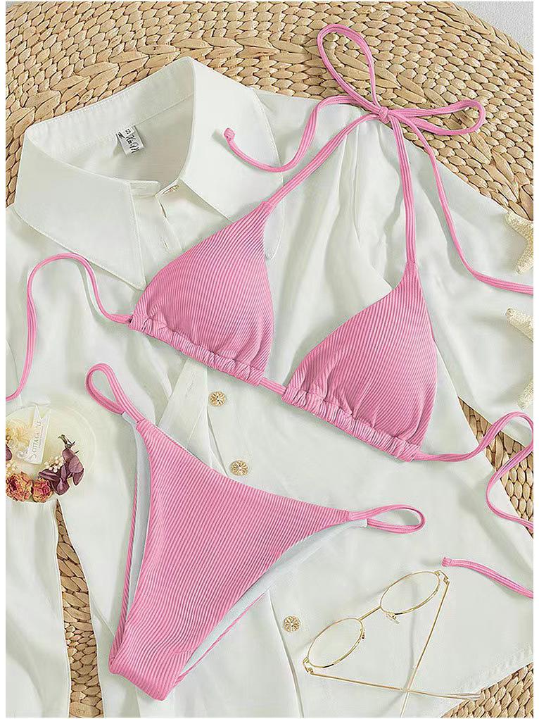 Женский сексуальный купальник бикини с халтером, однотонный - двухкомпонентный для отпуска