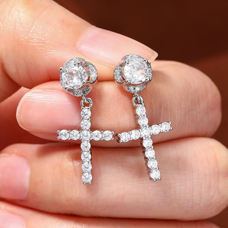 Xiaomi Punk Gold/Silver Color Cross Stud Earrings Hip Hop Rhinestone Piercing Studs For Women Men Ear Accessories Fashion Jewelry