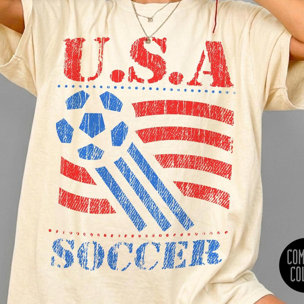 USA Soccer vintage flag design T-Shirt | patriotic soccer jersey style, Comfort Colors® Unisex Shirt