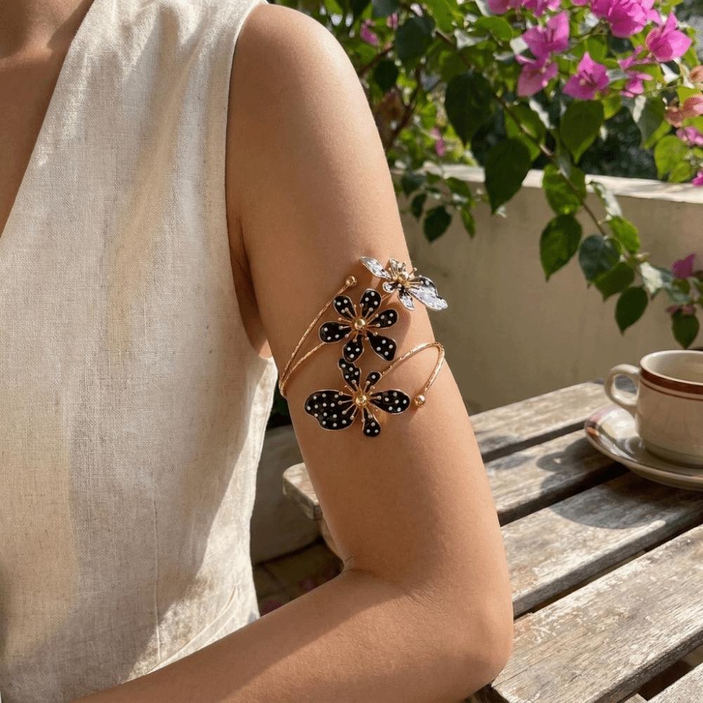 Adjustable Open Arm Bangle Enamel Glaze Floral Armband Fashion Accessories Flower Bracelet Party
