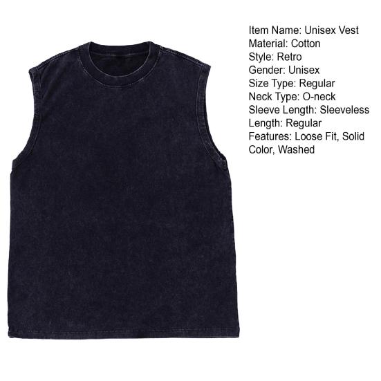 Жилет унисекс в стиле ретро, ​​свободная футболка без рукавов с круглым вырезом, однотонные, потертые, потертые майки, мужские и женские жилеты, уличная одежда