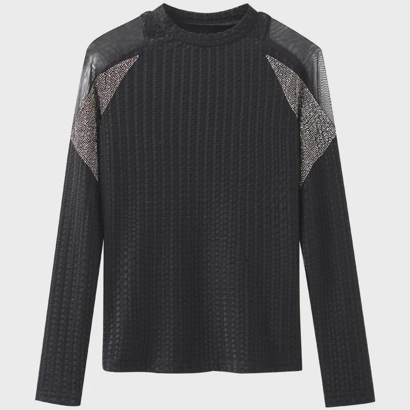 Aiyimaiyi Женский сетчатый трикотажный топ с длинными рукавами и круглым вырезом - Осень/Зима 2023