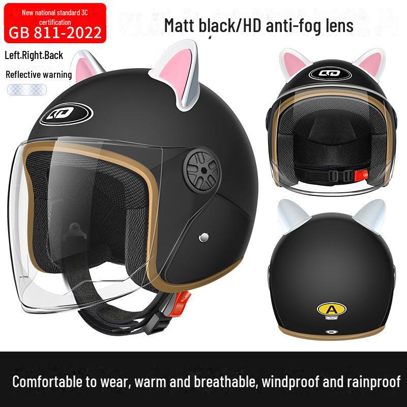 3C Certified Electric Bike & Motorcycle Helmet with Double Windshield - All-Season, Warm Safety Half Helmet