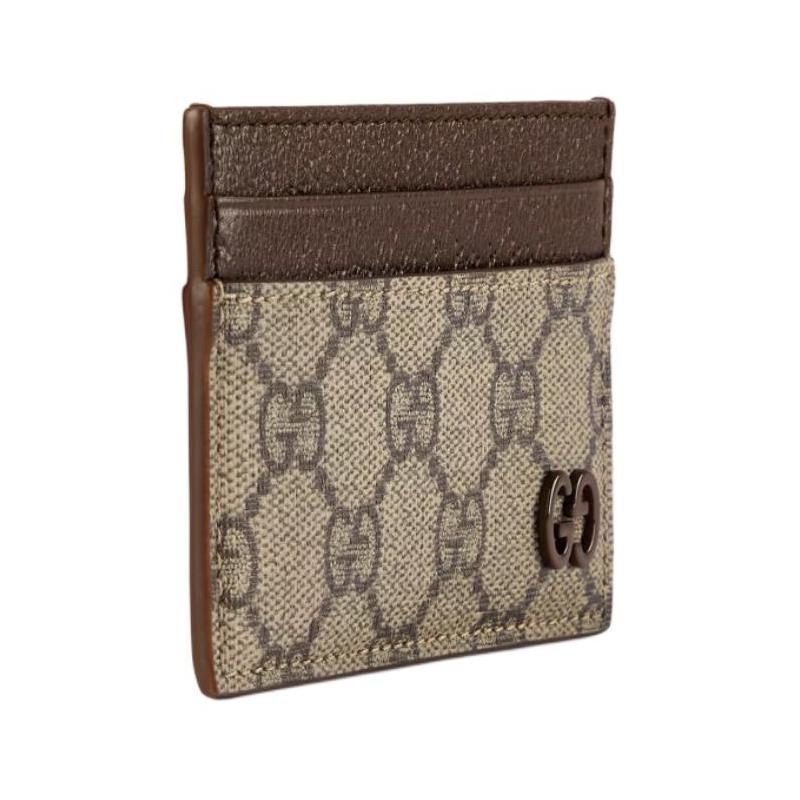 Gucci Ceramic effect finish GG details canvas and leather card holder men's beige and ebony