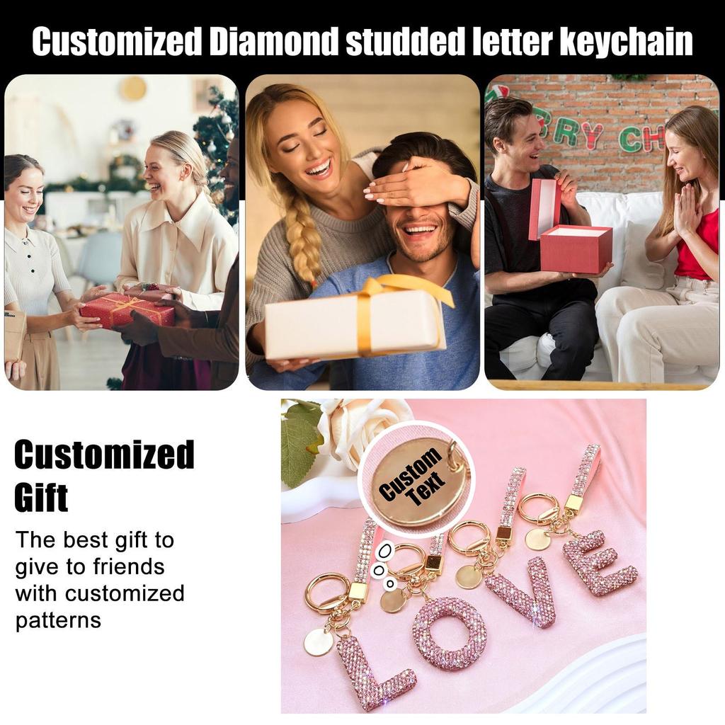 Personalized Custom Engraved 26 English Letters With Diamond Keychain