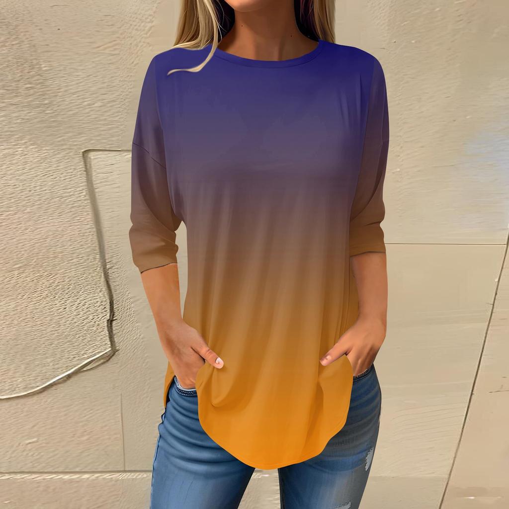 Женская свободная футболка с круглым вырезом и рукавом 3/4, верхний пуловер