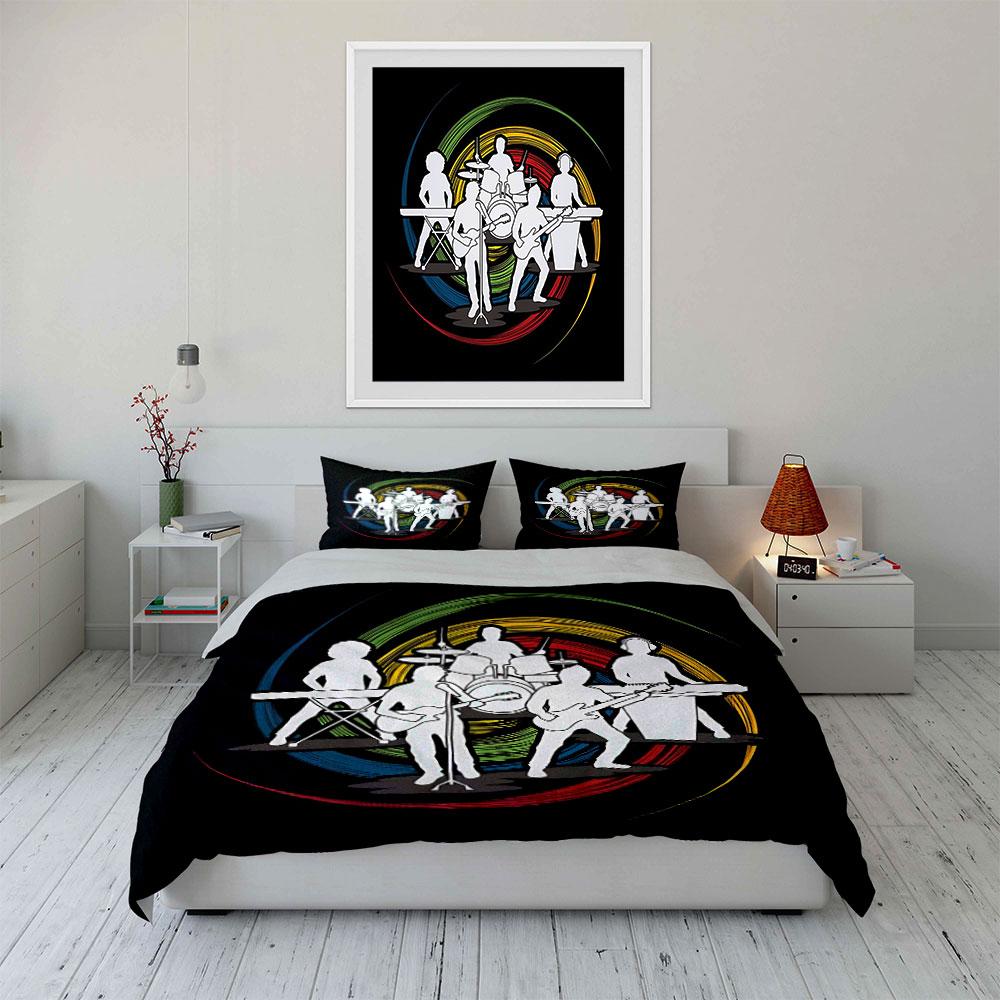 Musical Band Silhouette Design Bedding Duvet Cover Set Duvet Cover Pillowcases (1*Duvet Cover 2*Pillowcases, without duvet insert)