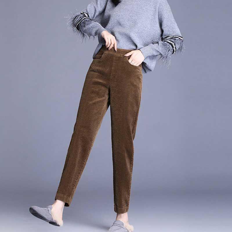 Women Lambs Wool Pant Winter Thick Warm Cashmere Pants Corduroy Female Solid Color Loose Trousers