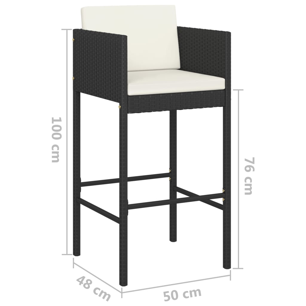 Bar Stool Set of 4 with Cushions Black Poly Rattan