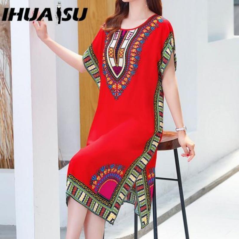 IHUASU Летнее платье с геометрическим принтом, пуловер, один размер, шикарное женское платье до середины икры для домашней одежды