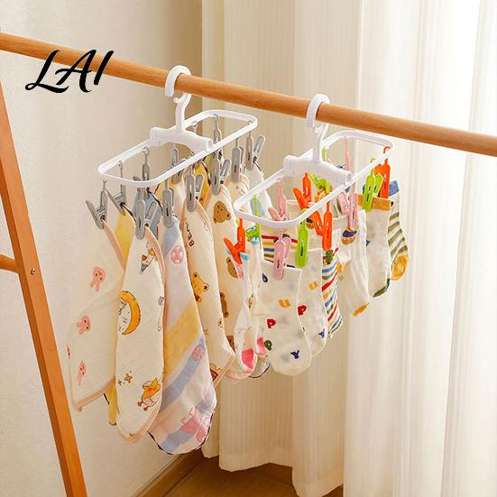 Plastic Clothing Clip Clothes Drying Rack with 12 Clips Heavy Duty Rotatable Multi Hanger Foldable Hanger Anti-Slip Organizer for Underwear