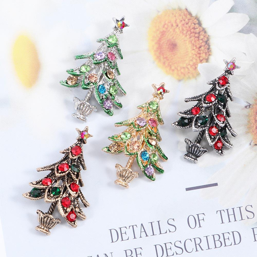XMAS Small Gift Decor Accessories Crystal Woman Christmas Tree Brooches Jewelry Lapel Pins