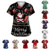 Women's Fashion V-Neck Short Sleeve With Pocket Christmas Print T-Shirt Top
