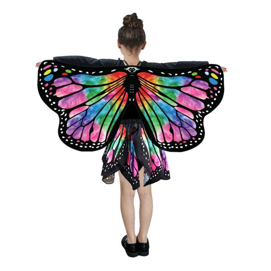 Yousheng 2Pcs/Set Girl Butterfly Wings Costume with Tutu Skirt Vibrant Color Versatile Seasonal Wear Carnival Cosplay Fairy Dress-Up Set