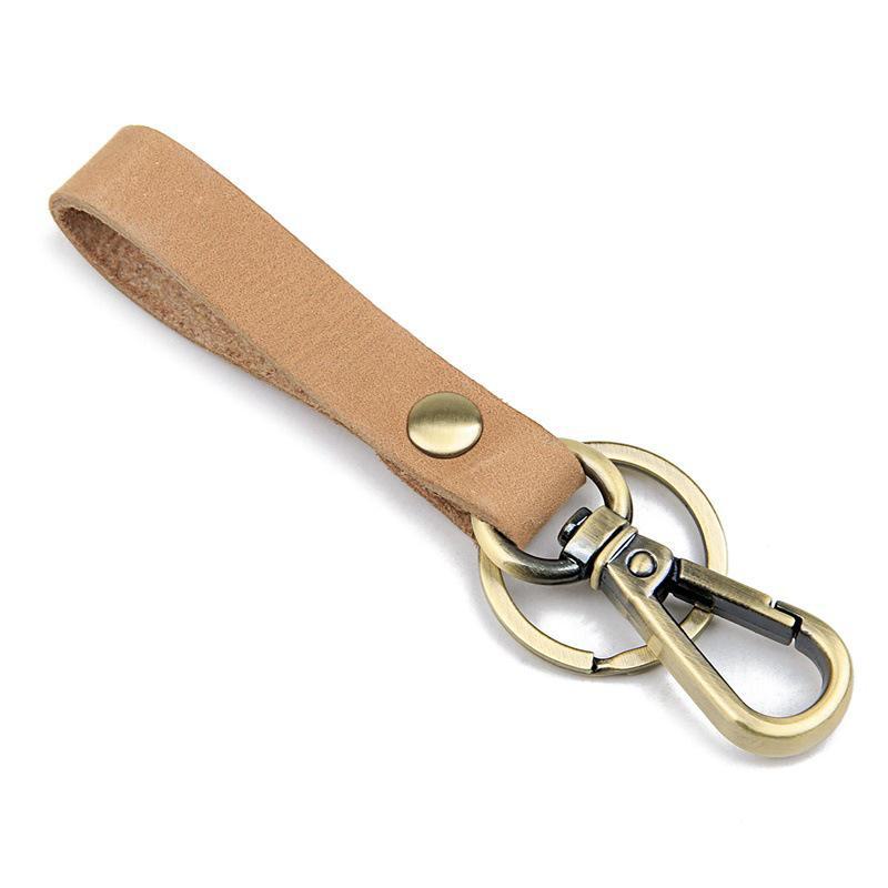 Handmade Genuine Leather Vintage Cowhide Bronze Car Keychain - Creative Small Gift
