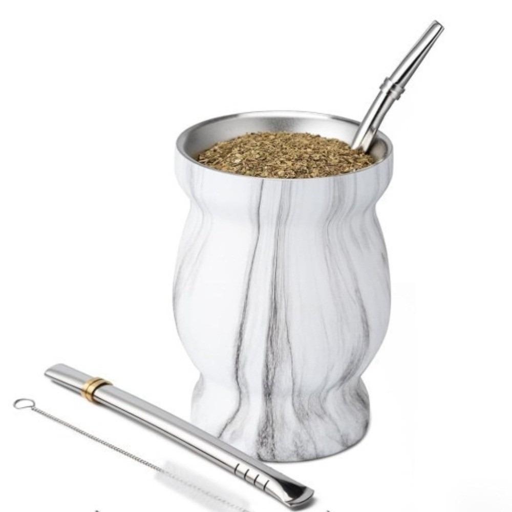 Double Wall Tea Cup Set Stainless Steel Straw Cup Practical Insulated Cup Tea Drinking