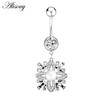 Alisouy 1pc Surgical Steel Crystal Zircon Flower Heart Leaf Bow-knot Dangle Button Navel Piercing Ring Belly Ring Body Jewelry