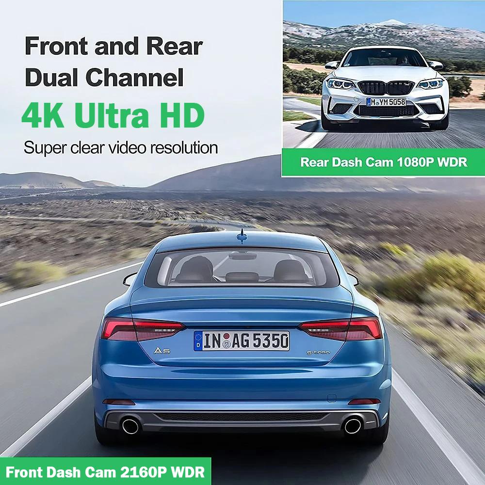 Автомобильный видеорегистратор 4K с передней и задней камерами, видеорегистратор для автомобилей с GPS, камера заднего вида для парковочного монитора автомобиля, автомобильный аксессуар