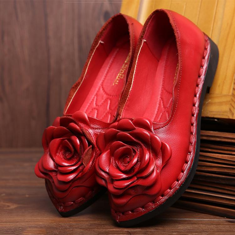 Vintage Handmade Women Flats Casual Shoes Genuine Leather Soft Shoes for Mother Fashion Loafers