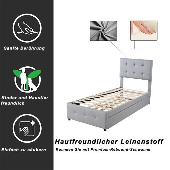 Bedroom Furniture 90 X 200 Upholstered Bed with Pull-out Bed Adjustable Headboard Double Bed Pull-out Cot Retractable Guest Sponge-filled