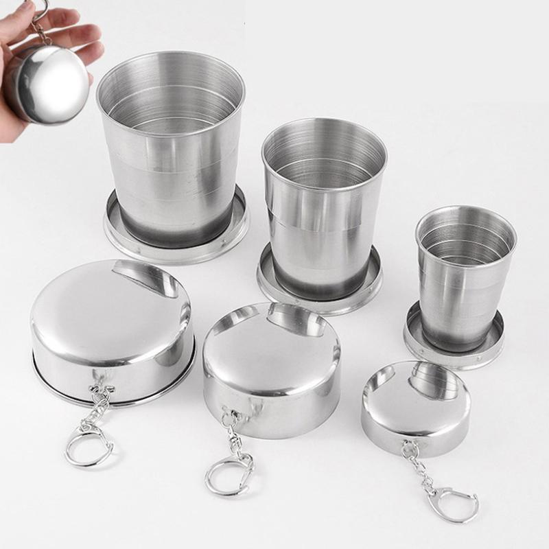 Stainless Steel Folding Cup With Keychain Portable Retractable Telescopic Cups