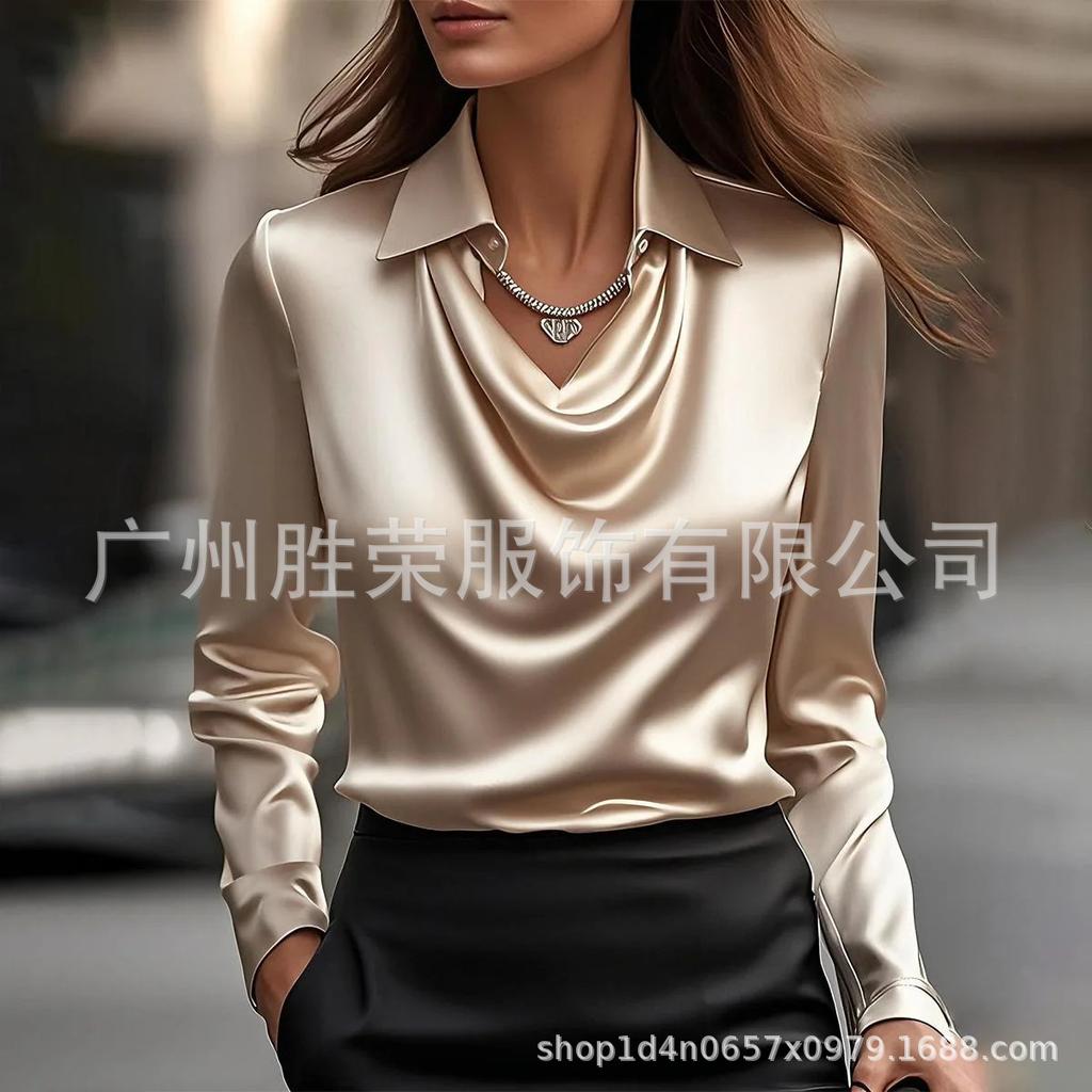 Women S Simple Floral Print Long Sleeve Plunge Neck Shirt