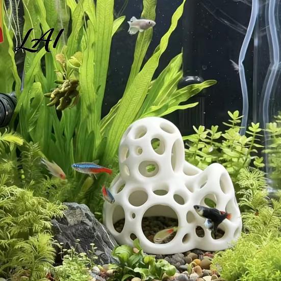 Fish Tank Accessory 3D Printed Aquarium Shrimp Cave Hollow Out Shelter Shelter Safe Hideout for Hiding Resting Accessories Matte Texture Decor