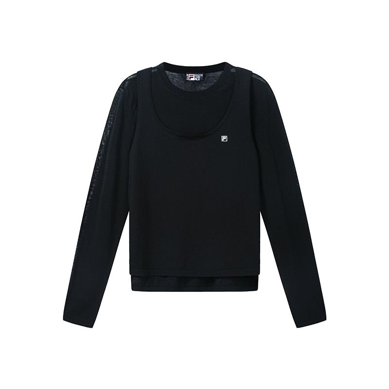 Fila Белый Модный Классический Простой Элегантный Универсальный Удобный Повседневный Длинный Рукав Вязаный Комплект из Двух Предметов Женские Топы Черный F11W633402FBK