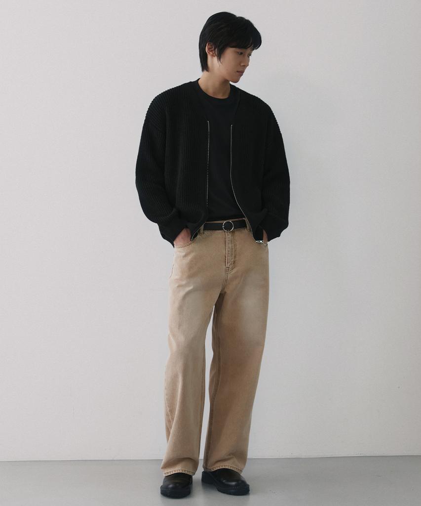 NODU Essential V-Neck Knit Zip-Up Cardigan [Black]