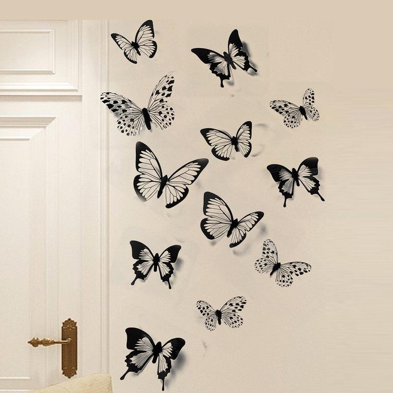 24 Pcs/set Black White 3D Butterfly Wall Sticker Wedding Decoration Bedroom Living Room Home Decor Butterflies Decals Stickers