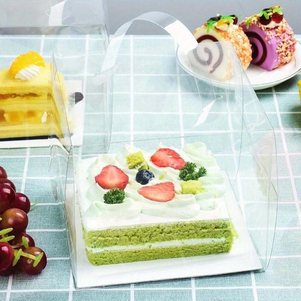 10 шт. Прозрачные пластиковые коробки для тортов с ручками, универсальные индивидуальные контейнеры для десертов на свадьбы, дни рождения, юбилеи, Рождество, Хэллоуин