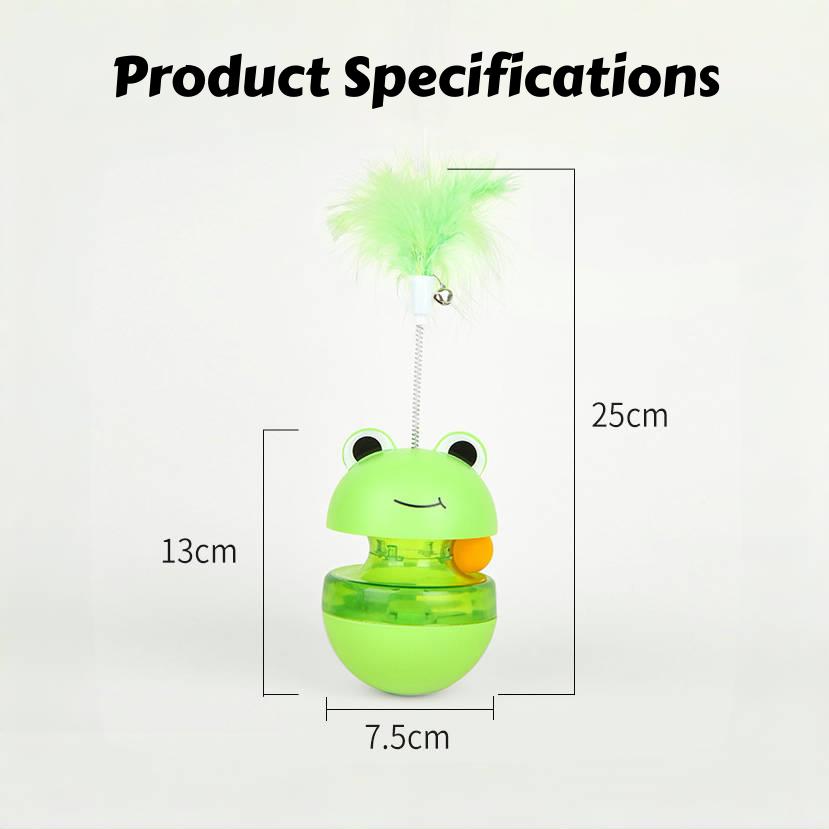 Frog Wobbler Cat Toy with Feather Teaser Spin Tipping Motion Treat Dispenser Self Feeder for Indoor Solo Play