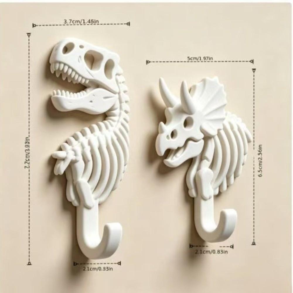 2Pcs Strong Adhesive Wall Mounted Hooks Dinosaur Silhouette Plastic Coat Hooks For Schoolbag Towel