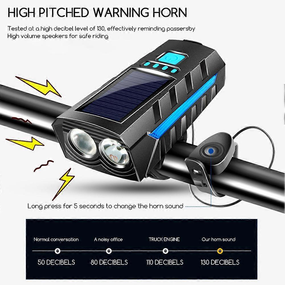 Rechargeable Solar Bike Light with 130dB Bell, Ultra Bright 1000LM Bicycle Headlight for Mountain/Road Bikes