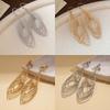 Exquisite Oval Hollow Long Tassel Dangle Earrings Gold Silver Exaggerated Ear Hook Light Luxury Ear Drop Ear Clip Women